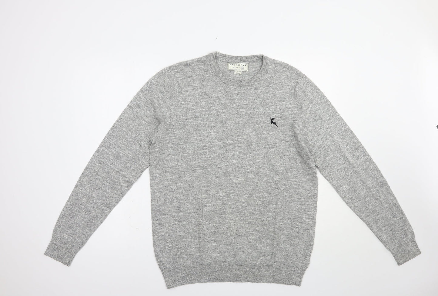 F&F Mens Grey Crew Neck  Cotton Pullover Jumper Size M