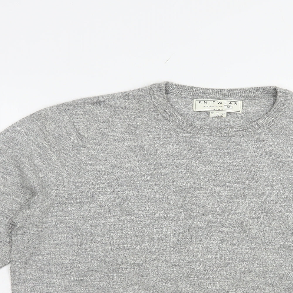 F&F Mens Grey Crew Neck  Cotton Pullover Jumper Size M