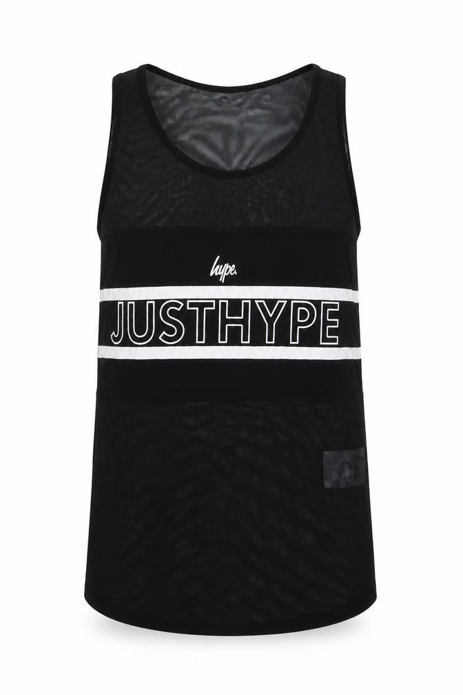 Front view of Hype women’s black polyester pullover tank, size UK 8, scoop neck pullover