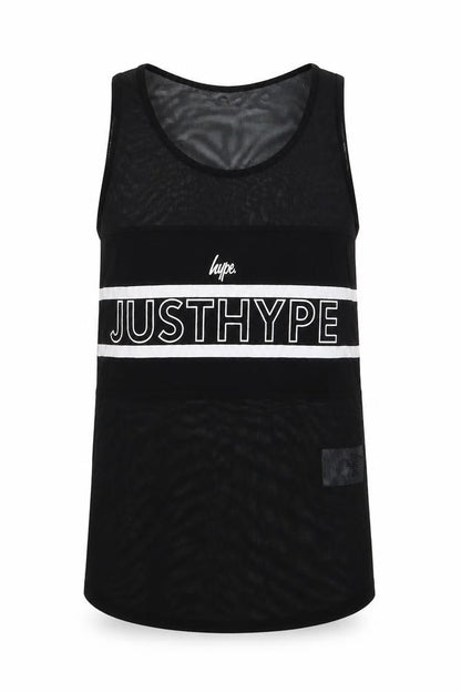 Front view of Hype women’s black polyester pullover tank, size UK 8, scoop neck pullover
