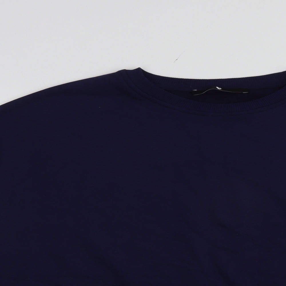 Close-up detail of Very women’s blue colourblock cotton pullover sweatshirt, size UK 14, pullover