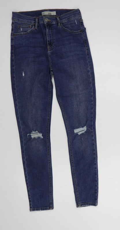 Topshop Womens Blue  Cotton Skinny Jeans Size 28 in L32 in Regular Button