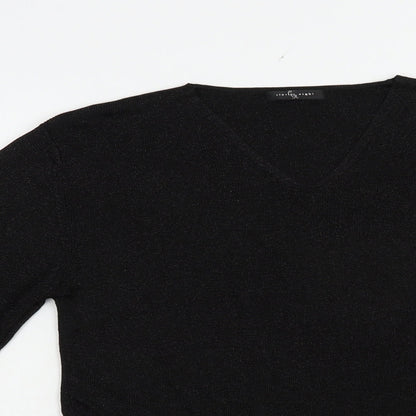 Dunnes Stores Womens Black V-Neck  Viscose Pullover Jumper Size 14