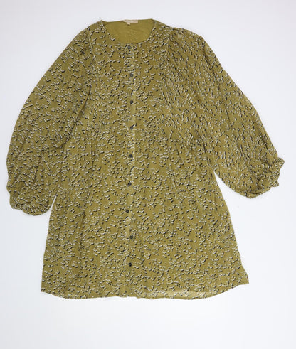 Soft Rebels Womens Green Floral Polyester Shift  Size S  Crew Neck Button