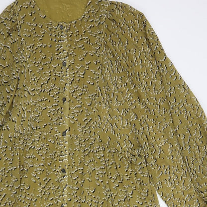 Soft Rebels Womens Green Floral Polyester Shift  Size S  Crew Neck Button