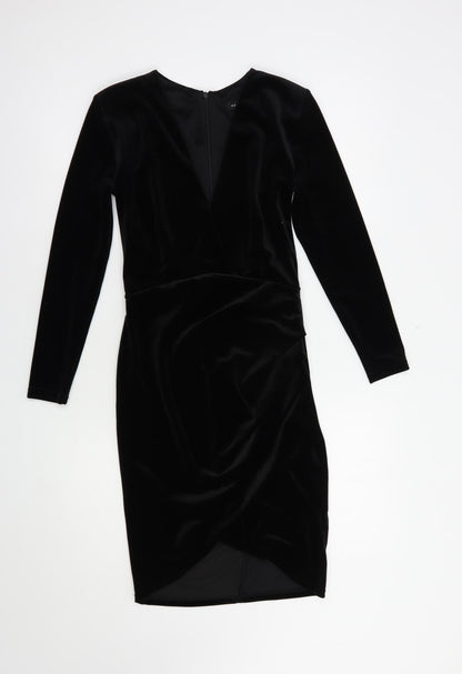 New Look Womens Black  Polyester Bodycon  Size 8  V-Neck Zip