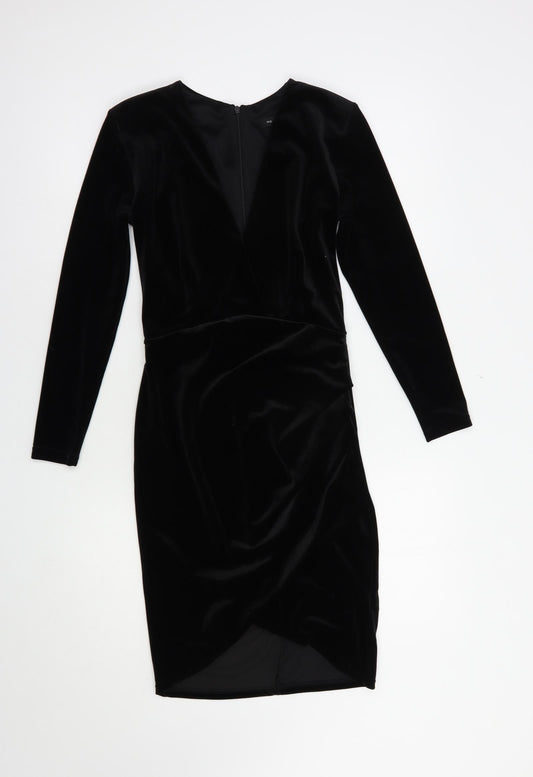 New Look Womens Black  Polyester Bodycon  Size 8  V-Neck Zip