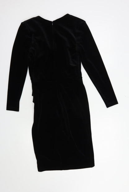 New Look Womens Black  Polyester Bodycon  Size 8  V-Neck Zip