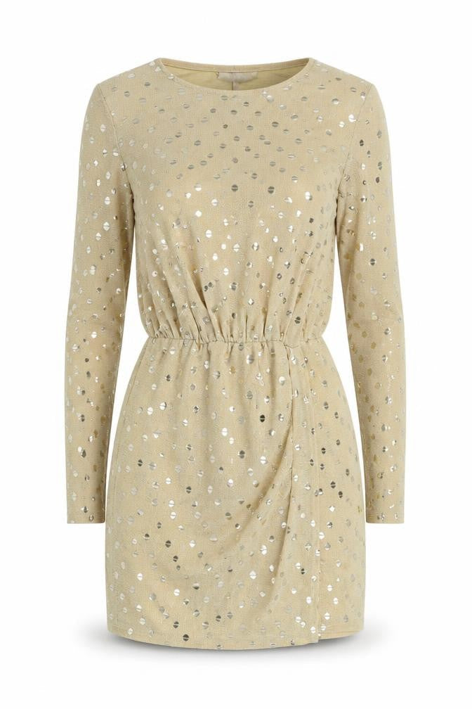 Flounce Womens Beige Polka Dot Polyamide Fit & Flare  Size 8  Crew Neck Pullover