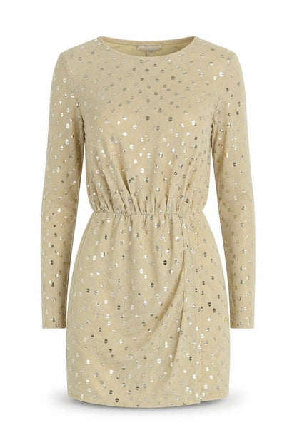 Flounce Womens Beige Polka Dot Polyamide Fit & Flare  Size 8  Crew Neck Pullover