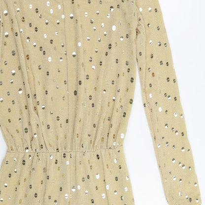 Flounce Womens Beige Polka Dot Polyamide Fit & Flare  Size 8  Crew Neck Pullover