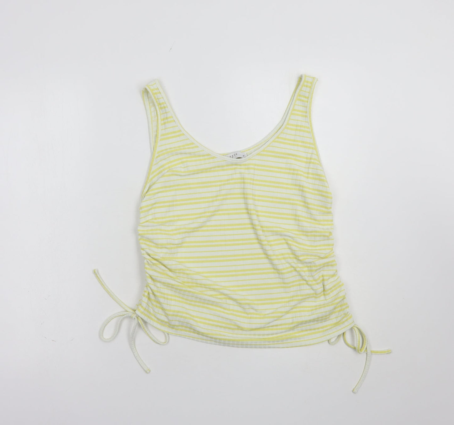 Papaya Womens White Striped Polyester Basic Tank Size M Scoop Neck