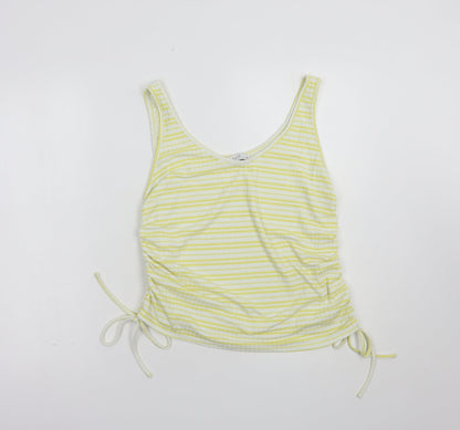 Papaya Womens White Striped Polyester Basic Tank Size M Scoop Neck