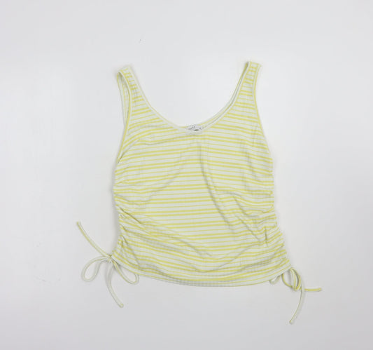 Papaya Womens White Striped Polyester Basic Tank Size M Scoop Neck