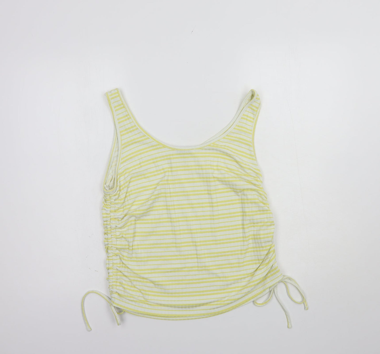 Papaya Womens White Striped Polyester Basic Tank Size M Scoop Neck