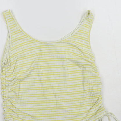 Papaya Womens White Striped Polyester Basic Tank Size M Scoop Neck