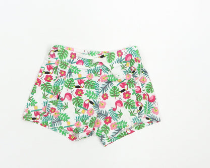 Primark Baby White Floral Cotton Cropped Trousers Size 12 Months  Drawstring - Exotic Birds