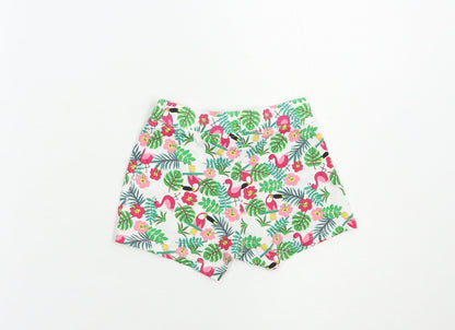 Primark Baby White Floral Cotton Cropped Trousers Size 12 Months  Drawstring - Exotic Birds