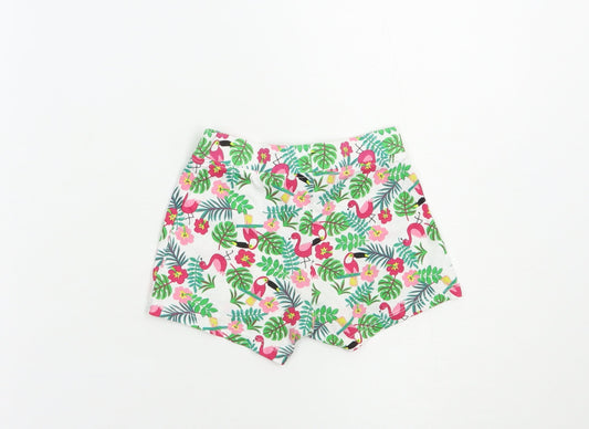Primark Baby White Floral Cotton Cropped Trousers Size 12 Months  Drawstring - Exotic Birds