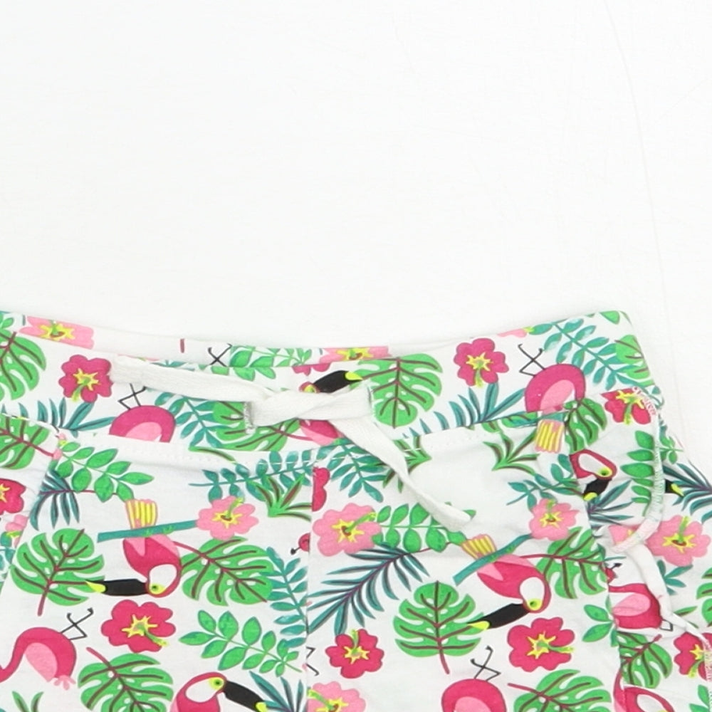 Primark Baby White Floral Cotton Cropped Trousers Size 12 Months  Drawstring - Exotic Birds