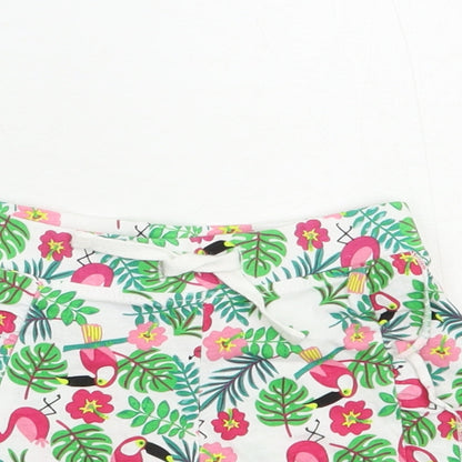 Primark Baby White Floral Cotton Cropped Trousers Size 12 Months  Drawstring - Exotic Birds