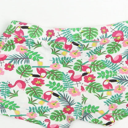 Primark Baby White Floral Cotton Cropped Trousers Size 12 Months  Drawstring - Exotic Birds