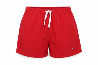 Front view of Asia Line women’s red polyester bermuda shorts, size S, 4-inch leg regular drawstring