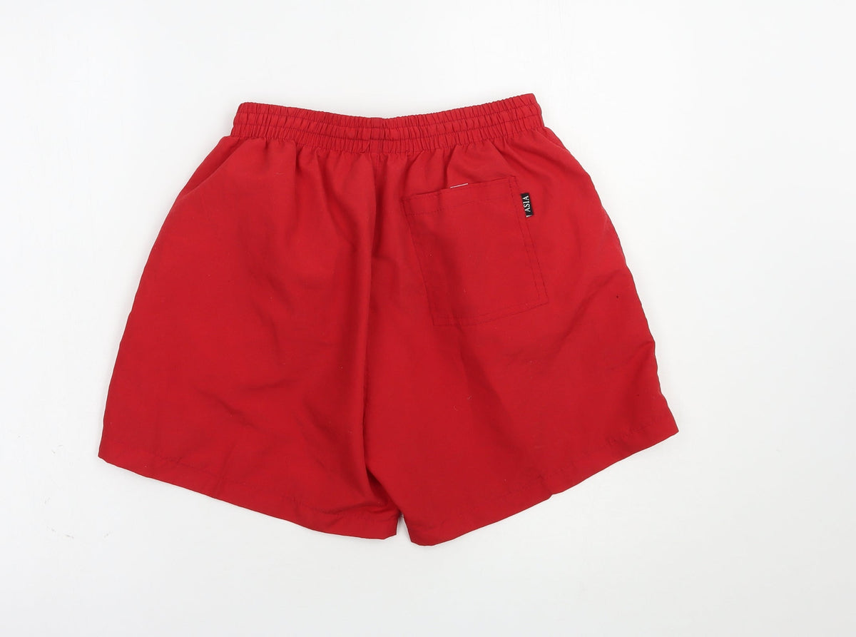 Back view of Asia Line women’s red polyester bermuda shorts, size S, 4-inch leg regular drawstring