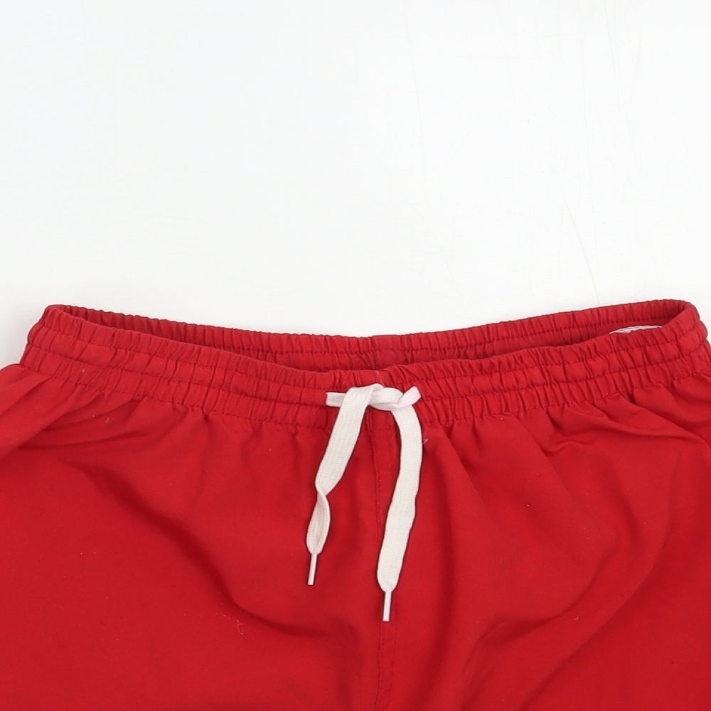 Close-up detail of Asia Line women’s red polyester bermuda shorts, size S, 4-inch leg regular drawstring