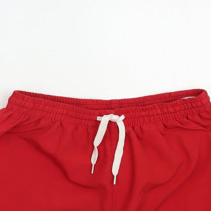 Close-up detail of Asia Line women’s red polyester bermuda shorts, size S, 4-inch leg regular drawstring