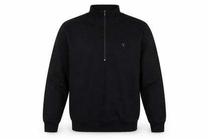 Front view of Studio men’s black polyester full zip hoodie, size S