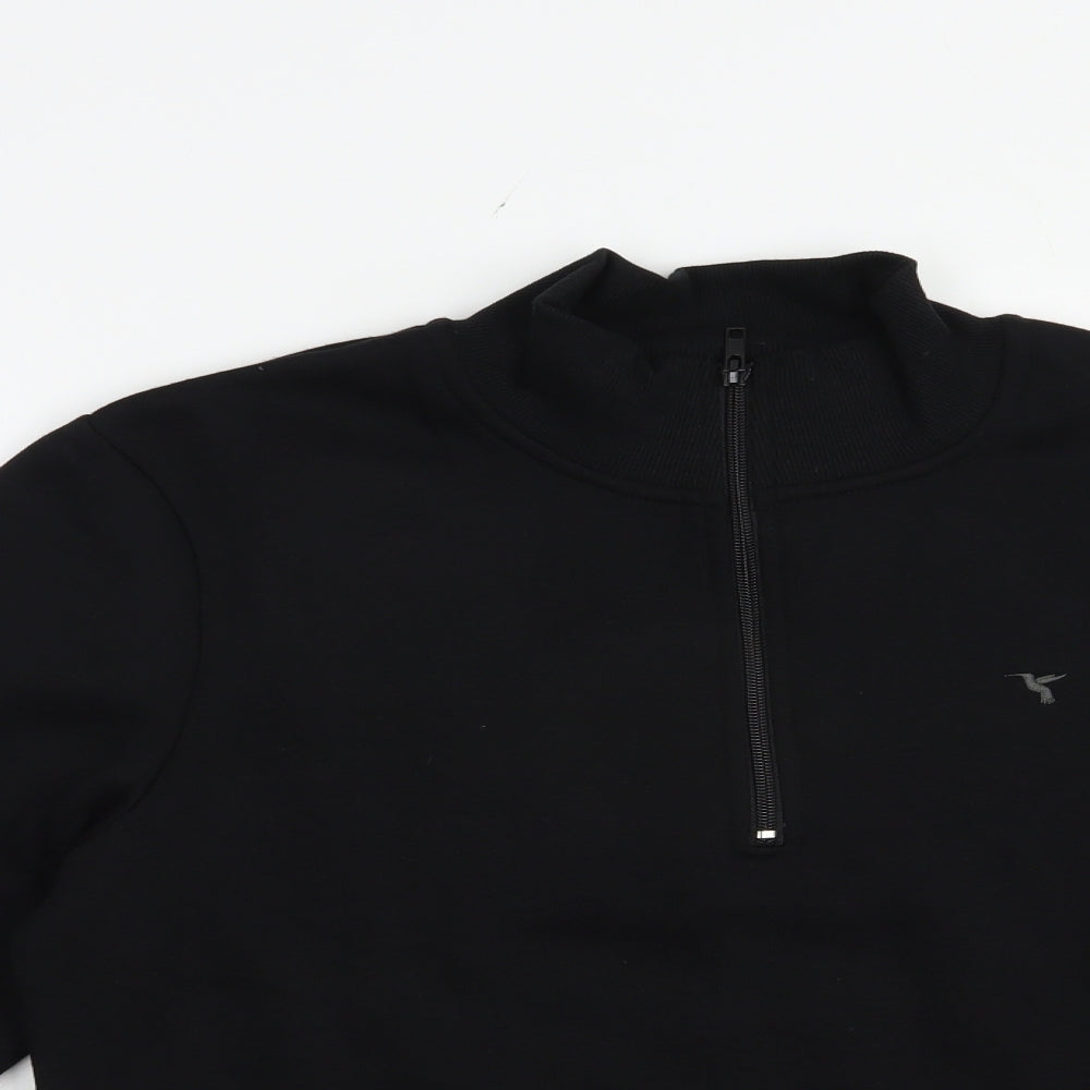 Close-up detail of Studio men’s black polyester full zip hoodie, size S