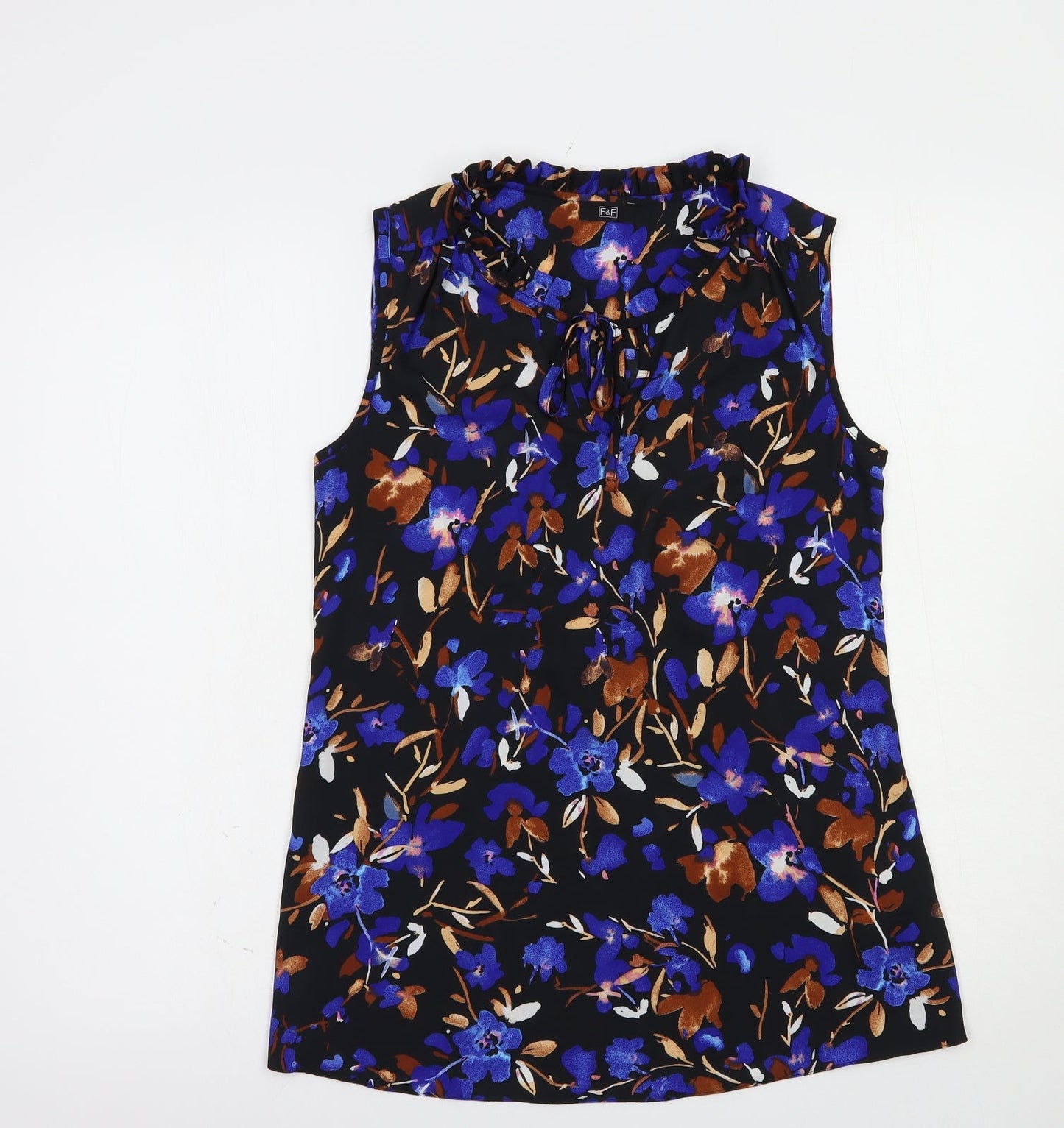 F&F Womens Beige Floral Polyester Basic Blouse Size 8 V-Neck