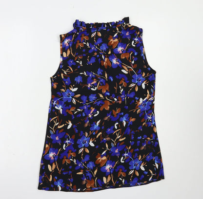 F&F Womens Beige Floral Polyester Basic Blouse Size 8 V-Neck