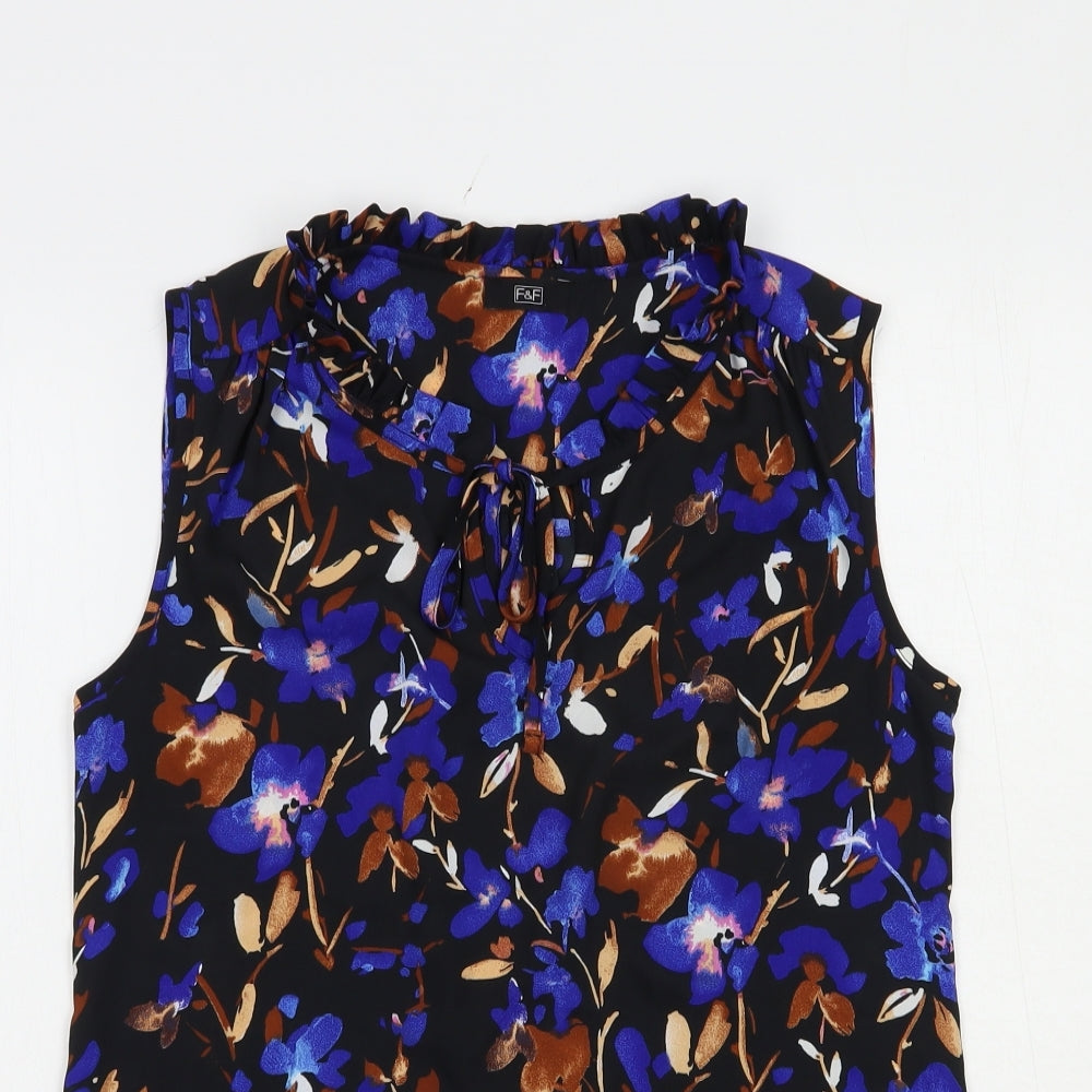 F&F Womens Beige Floral Polyester Basic Blouse Size 8 V-Neck