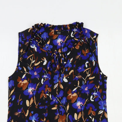 F&F Womens Beige Floral Polyester Basic Blouse Size 8 V-Neck