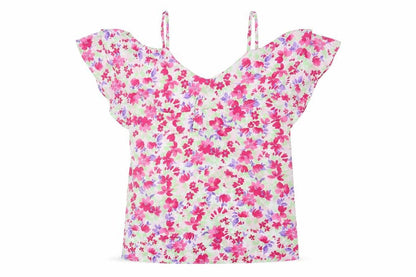 Front view of Pep&Co women’s multicoloured floral polyester camisole blouse, size UK 8, v-neck