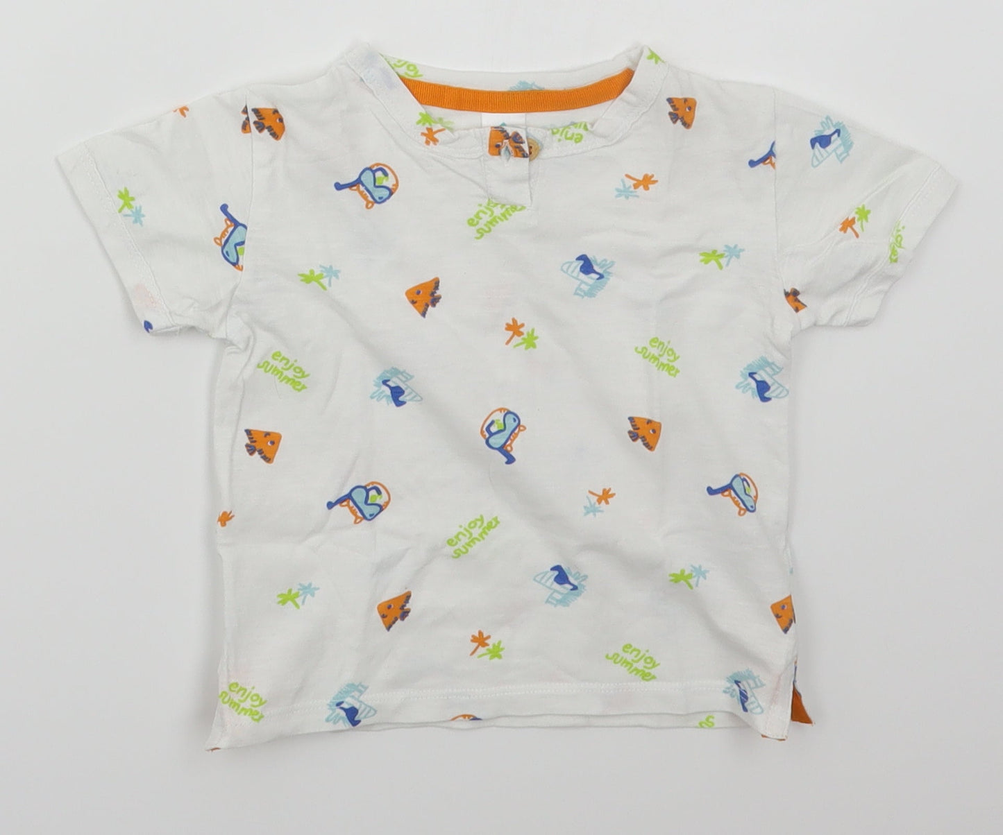 Tex Baby Baby White  Cotton Basic T-Shirt Size 24 Months Henley Pullover - Enjoy Summer