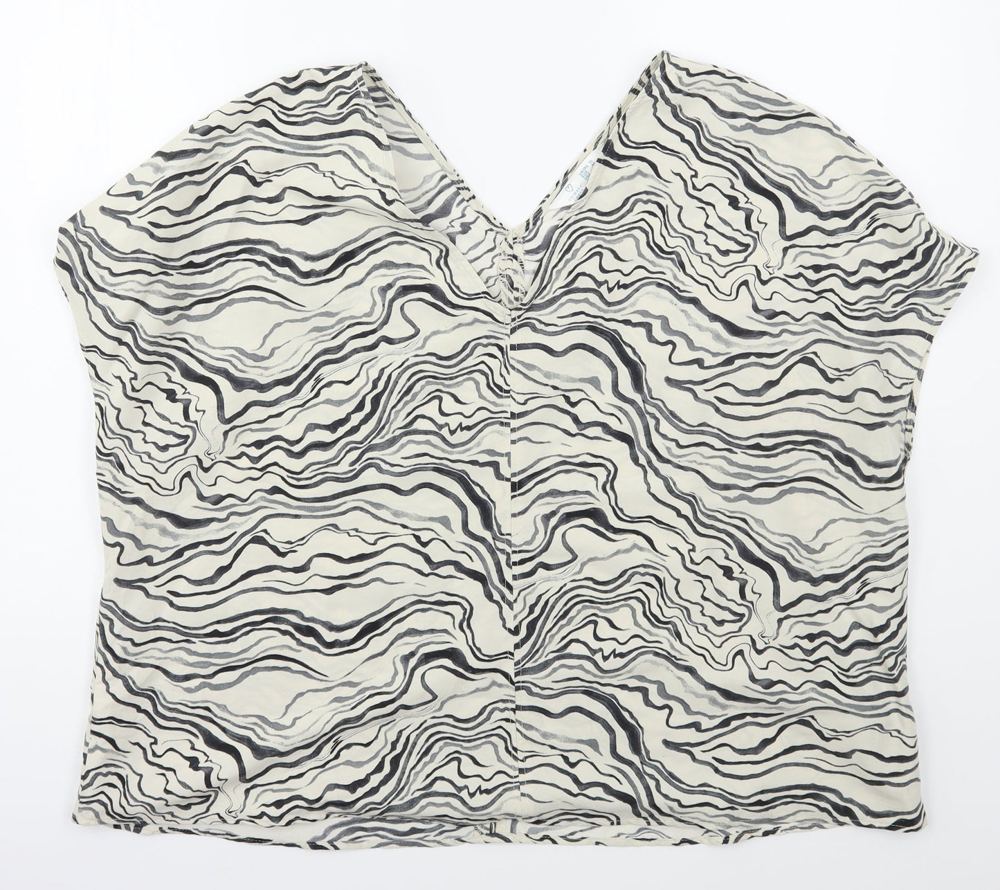 Primark Womens Beige Geometric Polyester Basic Blouse Size 16 V-Neck - Marble Effect