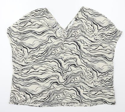 Primark Womens Beige Geometric Polyester Basic Blouse Size 16 V-Neck - Marble Effect