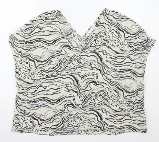 Primark Womens Beige Geometric Polyester Basic Blouse Size 16 V-Neck - Marble Effect
