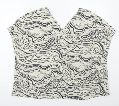 Primark Womens Beige Geometric Polyester Basic Blouse Size 16 V-Neck - Marble Effect