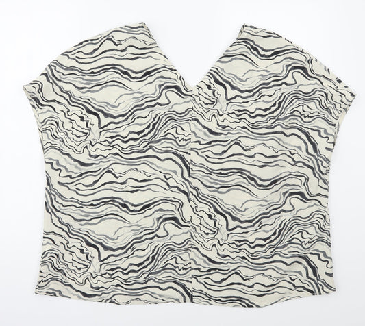 Primark Womens Beige Geometric Polyester Basic Blouse Size 16 V-Neck - Marble Effect