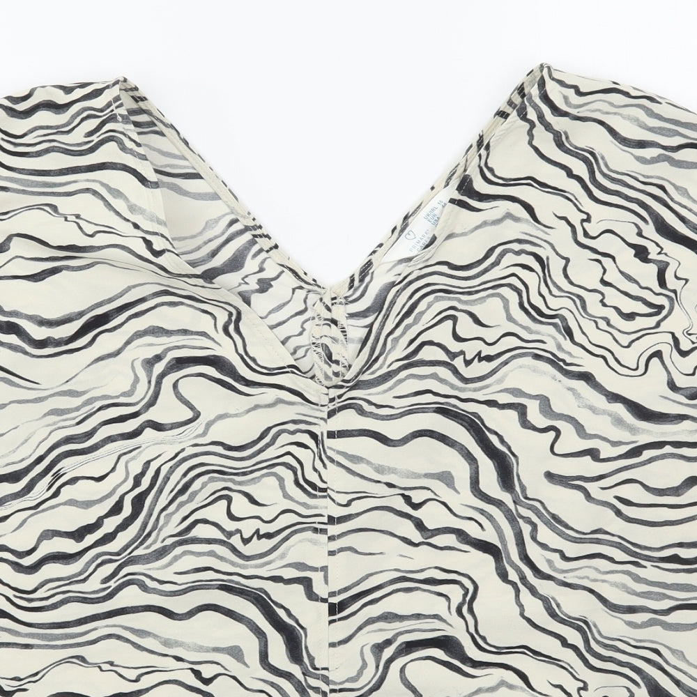 Primark Womens Beige Geometric Polyester Basic Blouse Size 16 V-Neck - Marble Effect