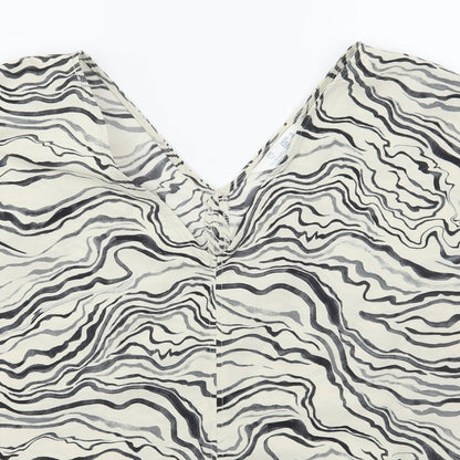 Primark Womens Beige Geometric Polyester Basic Blouse Size 16 V-Neck - Marble Effect