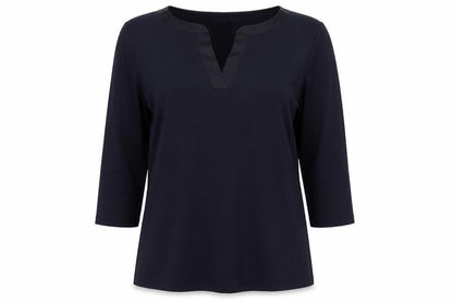 Front view of Rob women’s blue viscose basic blouse, size UK 12, v-neck