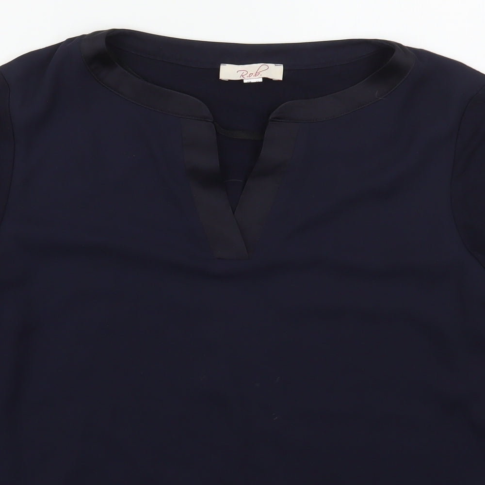 Rob Womens Blue  Viscose Basic Blouse Size 12 V-Neck
