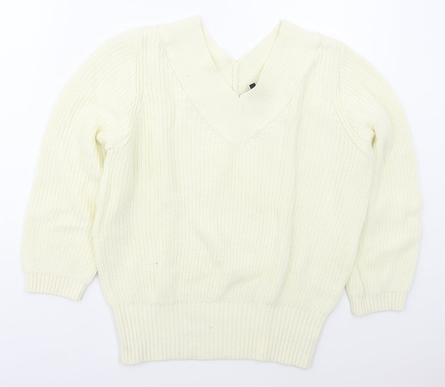 K Design Womens Ivory V-Neck  Cotton Pullover Jumper Size M