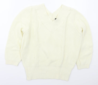 K Design Womens Ivory V-Neck  Cotton Pullover Jumper Size M