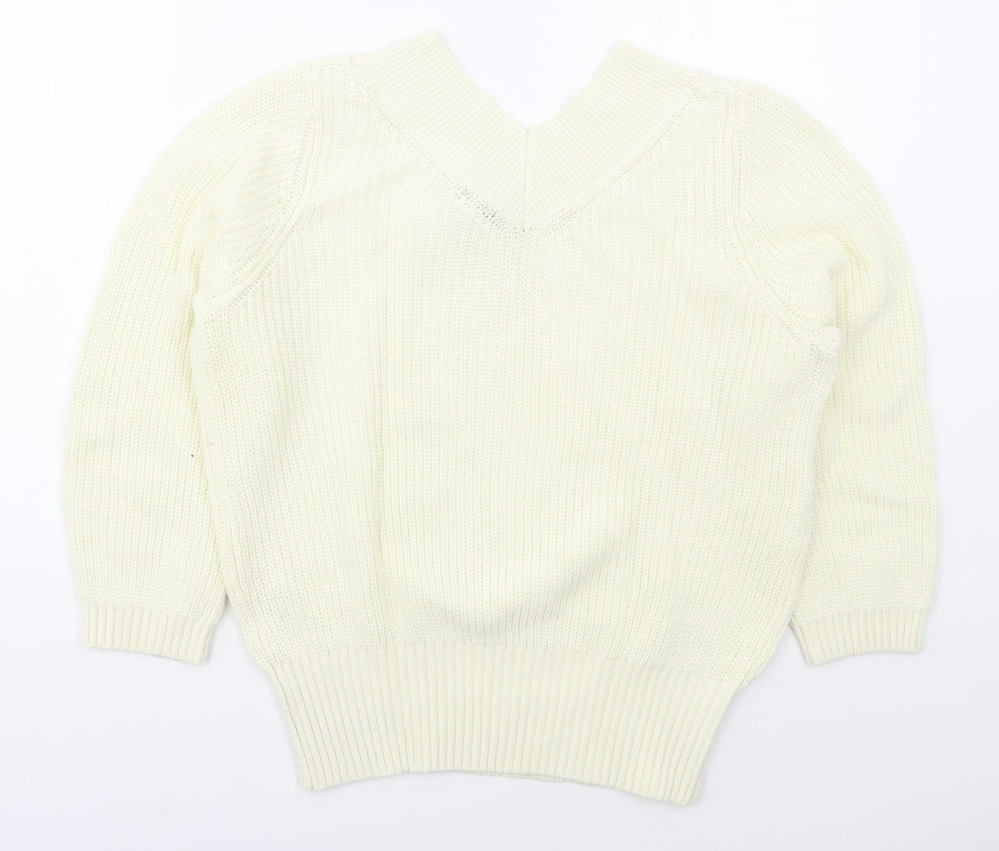 K Design Womens Ivory V-Neck  Cotton Pullover Jumper Size M